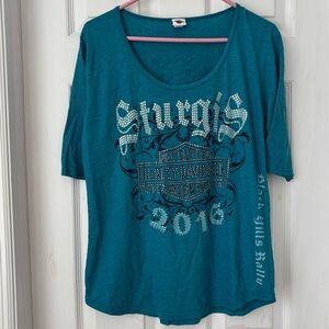 Sturgis Harley Davidson 2016 Blue 3 Quarter Sleeve Top